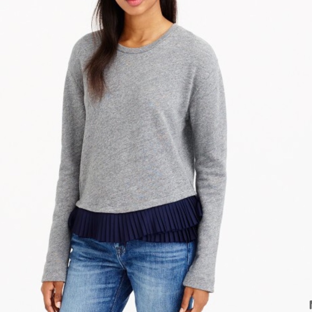 J. Crew Gray Sweatshirt with Navy Pleated Hem